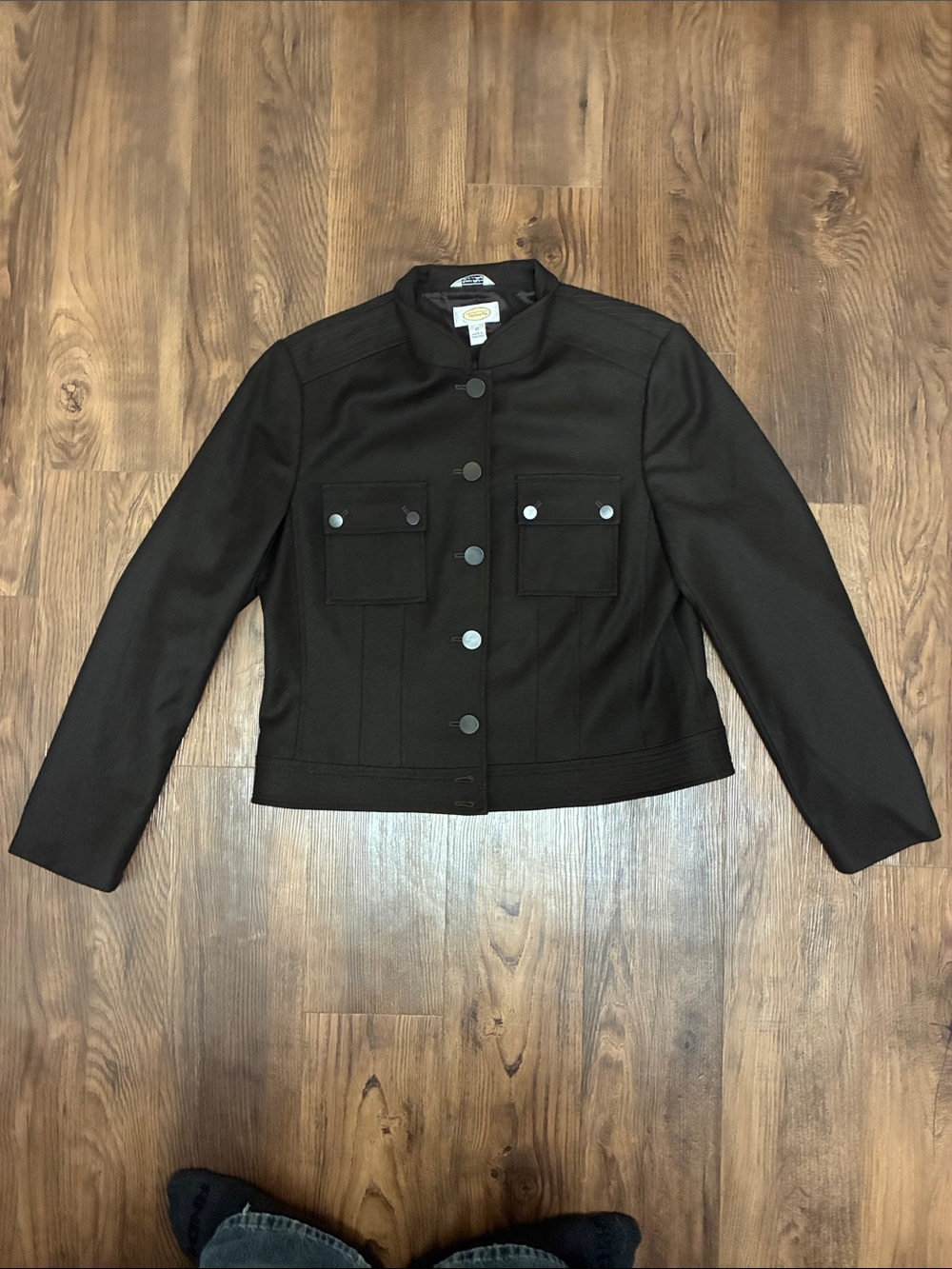 Vintage Talbots Brown Italian Wool Cropped Military Style Utility Jacket size 12